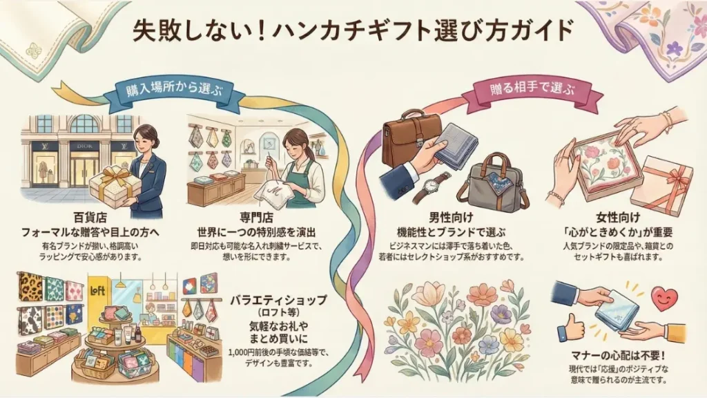 ハンカチが売ってる場所は？プレゼントを選ぶなら