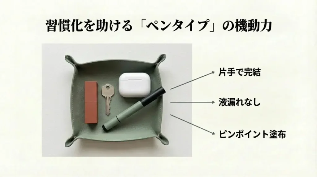 持ち運びに便利で使いやすいペンタイプの利点