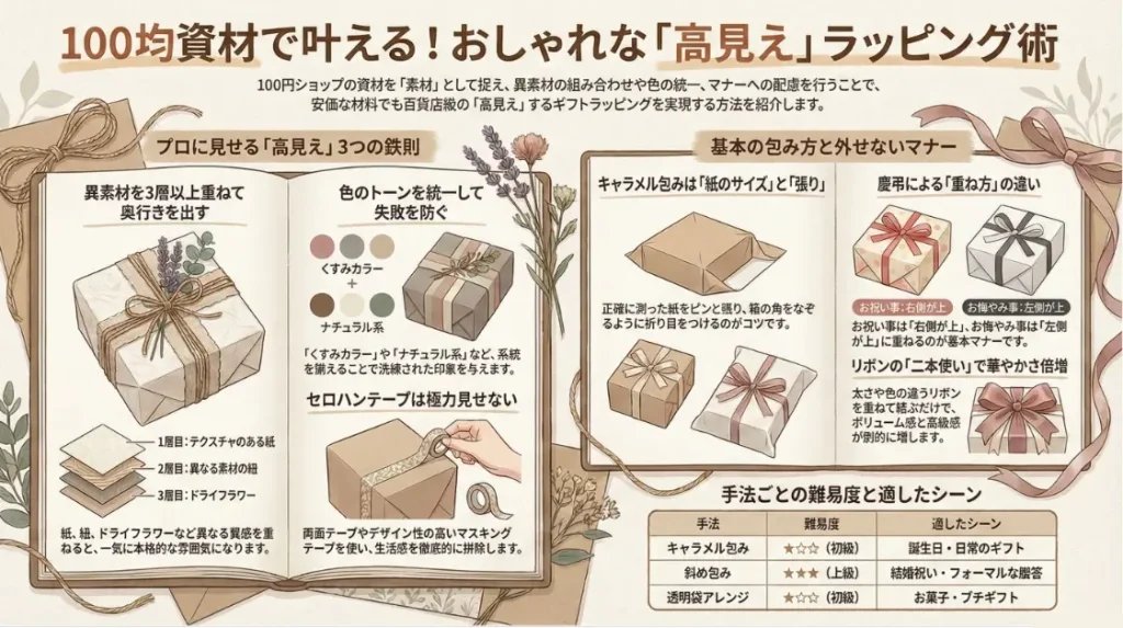 100均資材でおしゃれな高見えギフトラッピングアイデア集