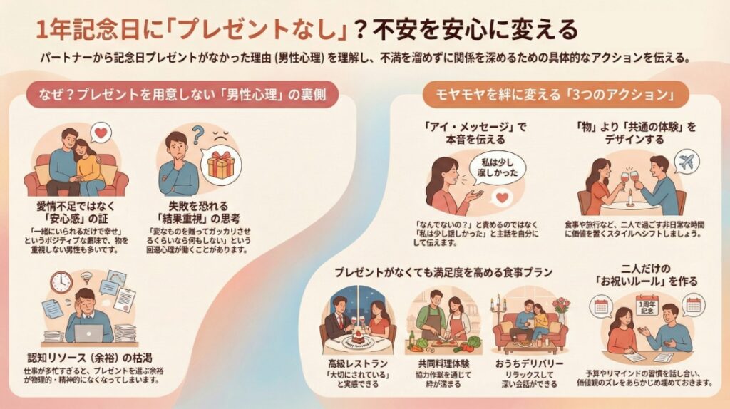付き合って一年記念日にプレゼントなし?不安を安心に変えるまとめ