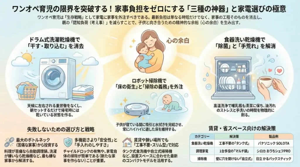 ワンオペ育児の限界を突破する家事負担をゼロにする3種の神家電
