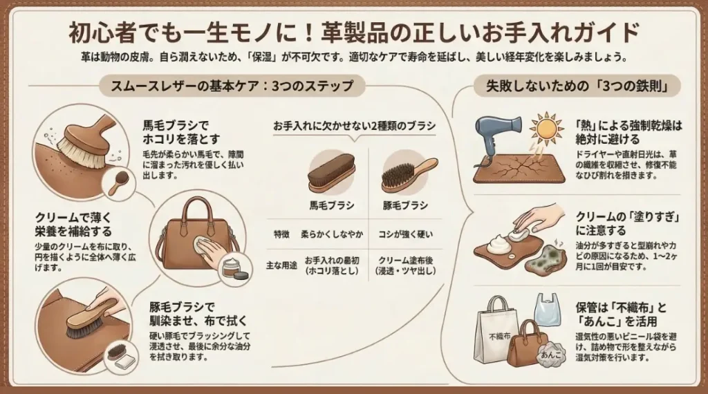革製品の正しいお手入れガイド