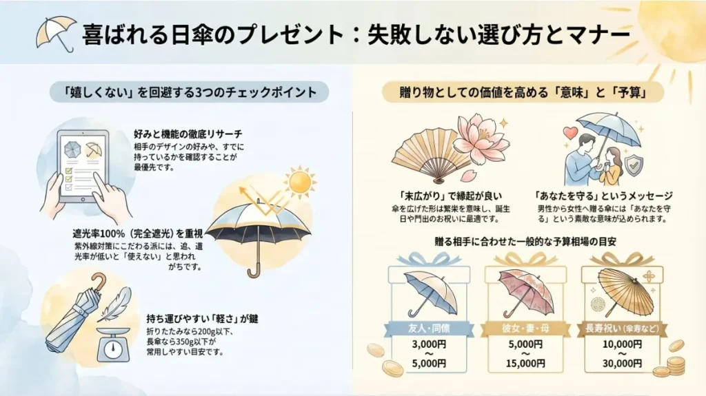 喜ばれる日傘のプレゼント失敗しない選び方とマナー