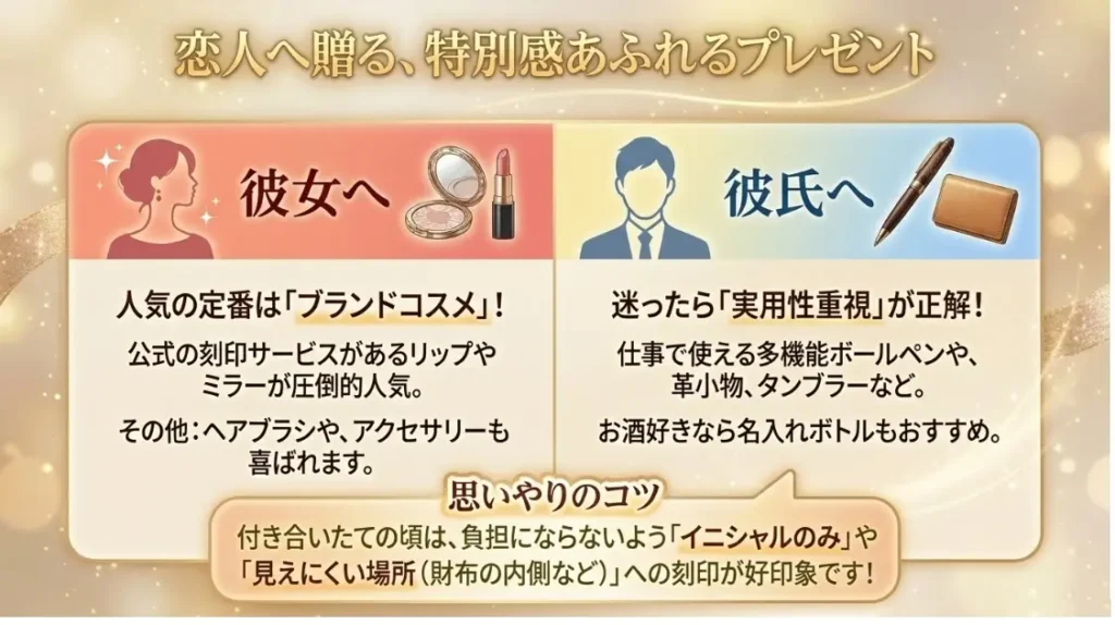 彼女や彼氏向け刻印プレゼントのおすすめ