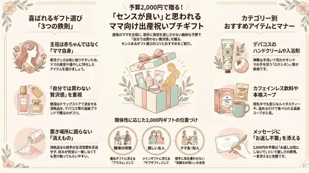 予算2000円前後で贈るセンスが良いと思われるママ向け出産祝いプチギフト