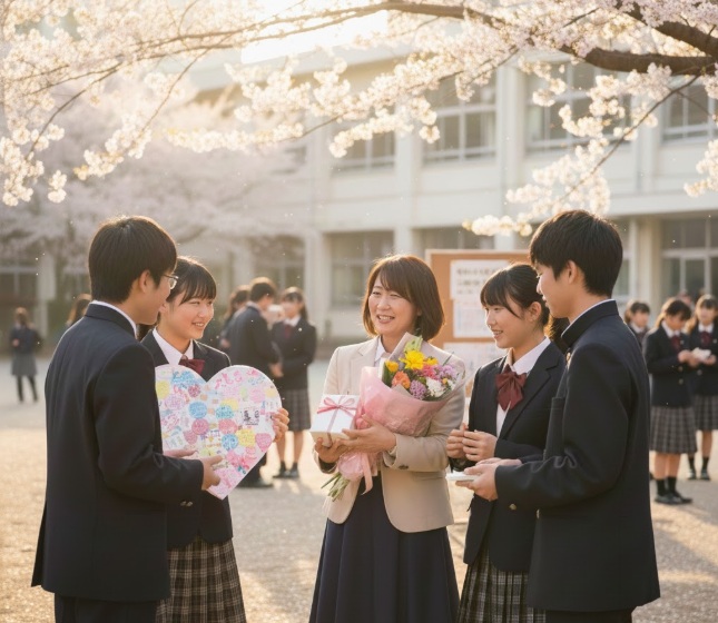 中学の卒業式で先生にプレゼント
