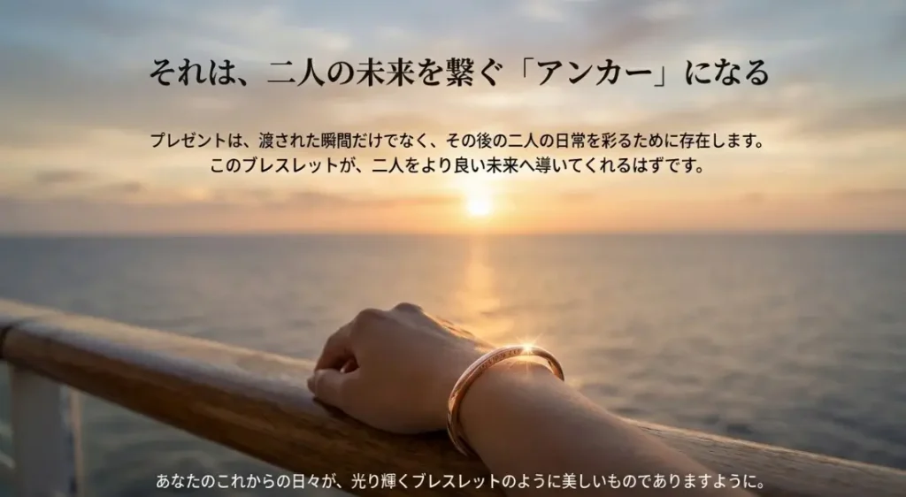 このブレスレットがその「アンカー（碇）」となって、二人をより良い未来へ導いてくれる