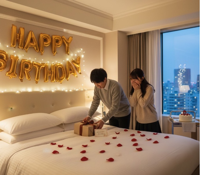 ホテルの部屋でロマンチックサプライズ
