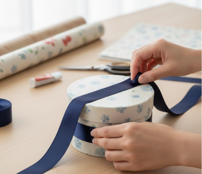 円筒形のギフトへの簡単な掛け方と位置