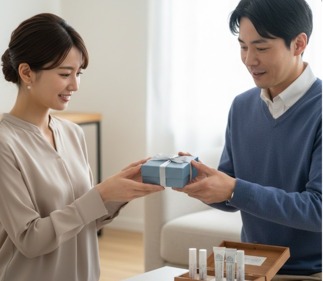 女性から男性へリップをプレゼント