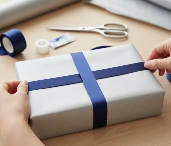 箱の裏側での正しいリボンの通し方