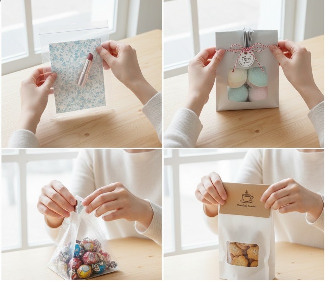 透明袋やマチ付き袋を使った包み方