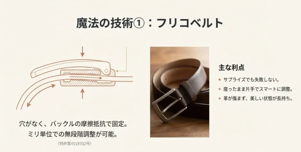 特許技術のフリコベルトならサイズ調整の悩みは不要