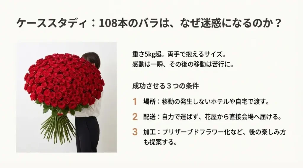 108本のバラは迷惑か花をプレゼントする男の成功例