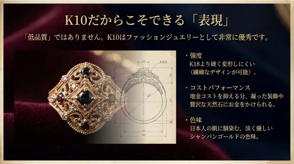 ファッションジュエリーとしてのK10の魅力