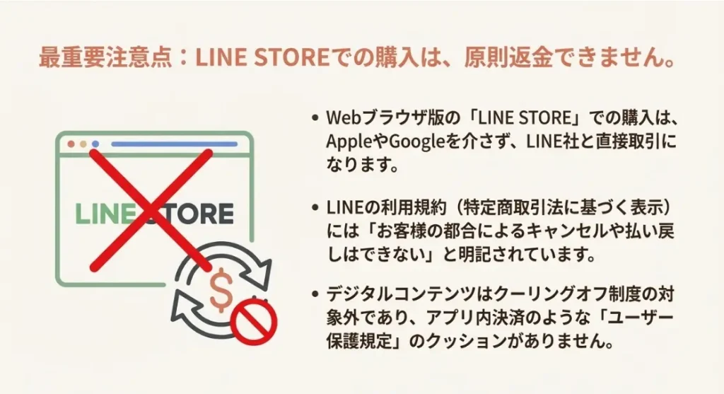 LINEストアでの購入は基本的に返金が認められない