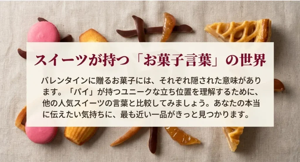 人気のお菓子言葉とバレンタインパイの意味を比較