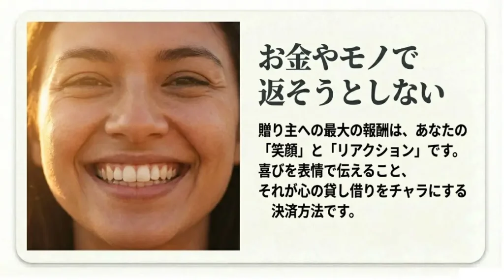 笑顔で返し方を工夫して心理的な負債を決済するコツ