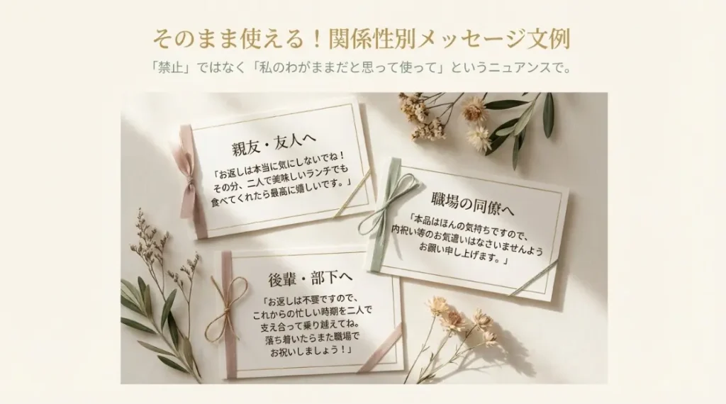 お返しはいらないと伝えるメッセージカードの文例