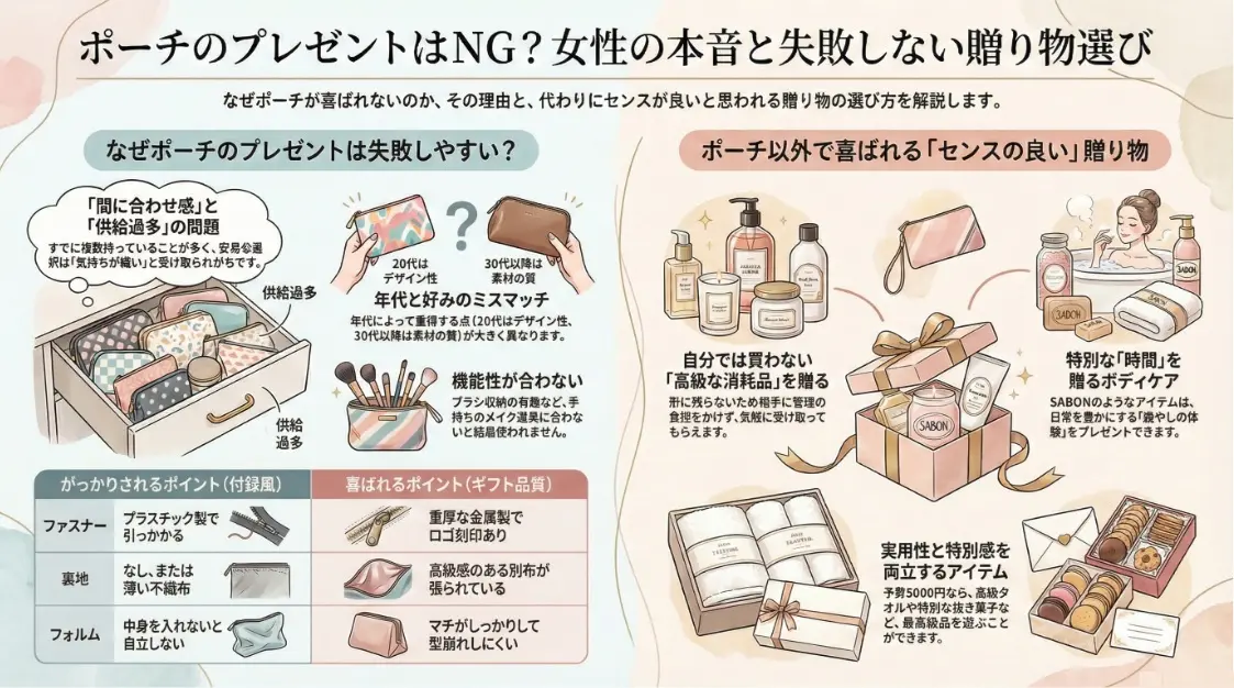 ポーチプレゼントが嬉しくない？女性の本音と失敗しない贈り物選び