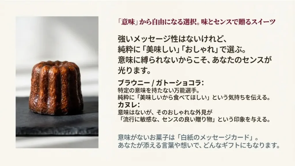 特別な意味を持たないブラウニーやカヌレの魅力