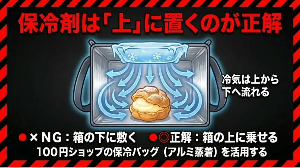 保冷剤は商品の下に敷くのではなく、上に置くのが最も効率的