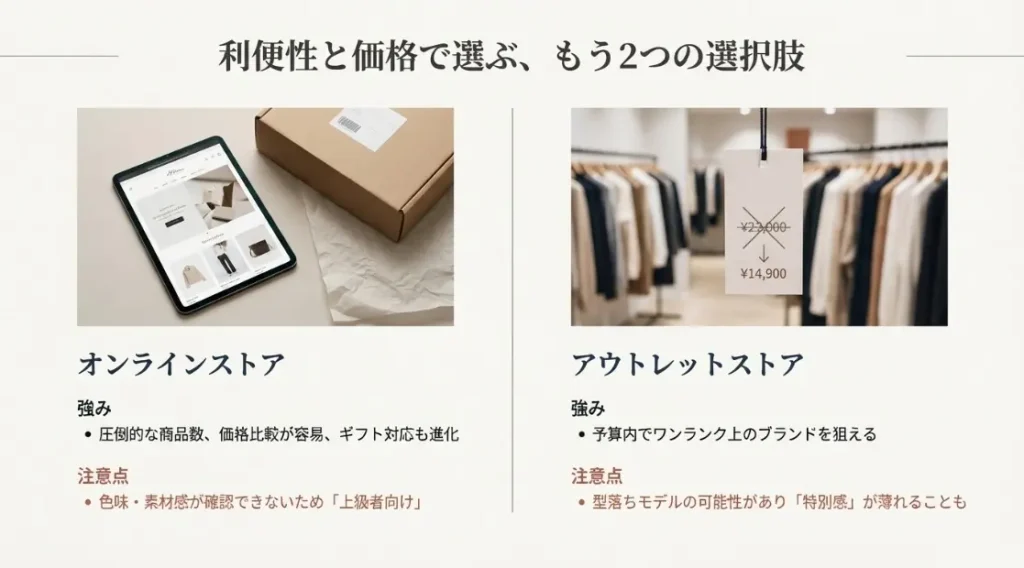 オンラインやアウトレットの利点