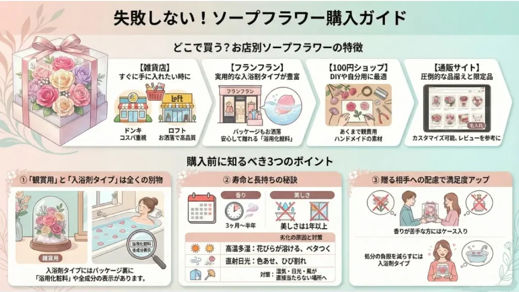 ソープフラワーはどこに売ってる？店舗別の特徴と失敗しない選び方