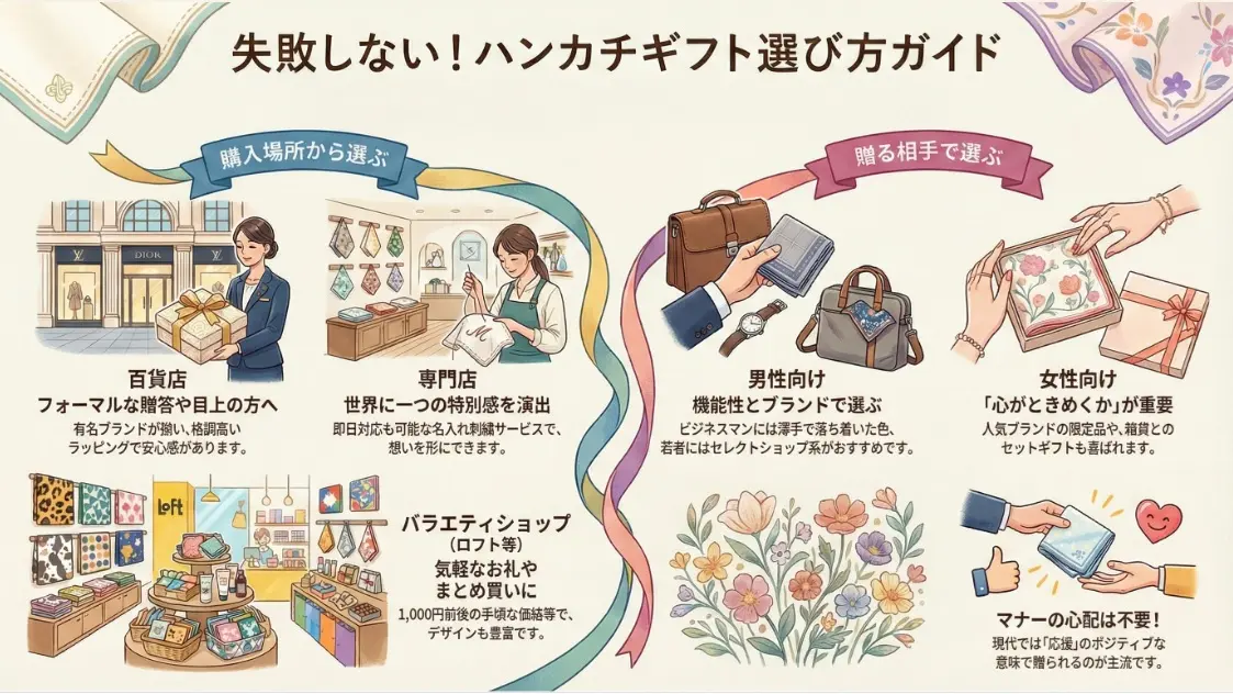 ハンカチが売ってる場所は？プレゼントを選ぶなら
