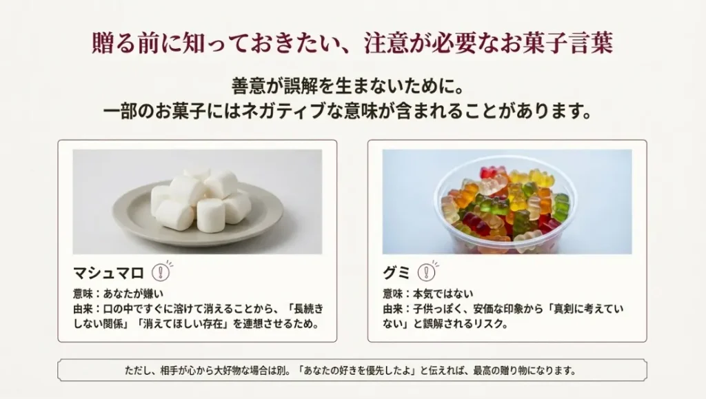 嫌いの意味があるマシュマロやグミは要注意