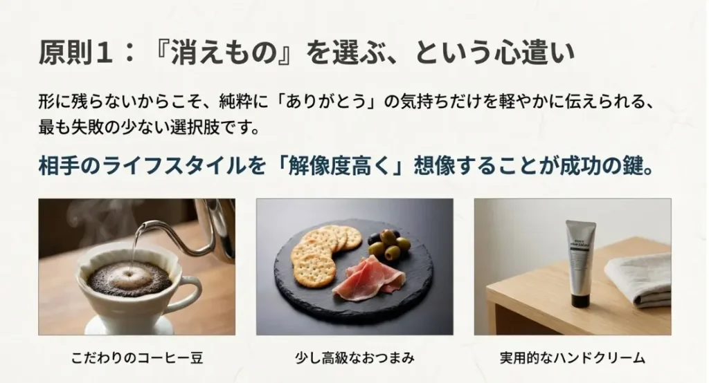 もらって困らない消耗品「消えもの」が基本