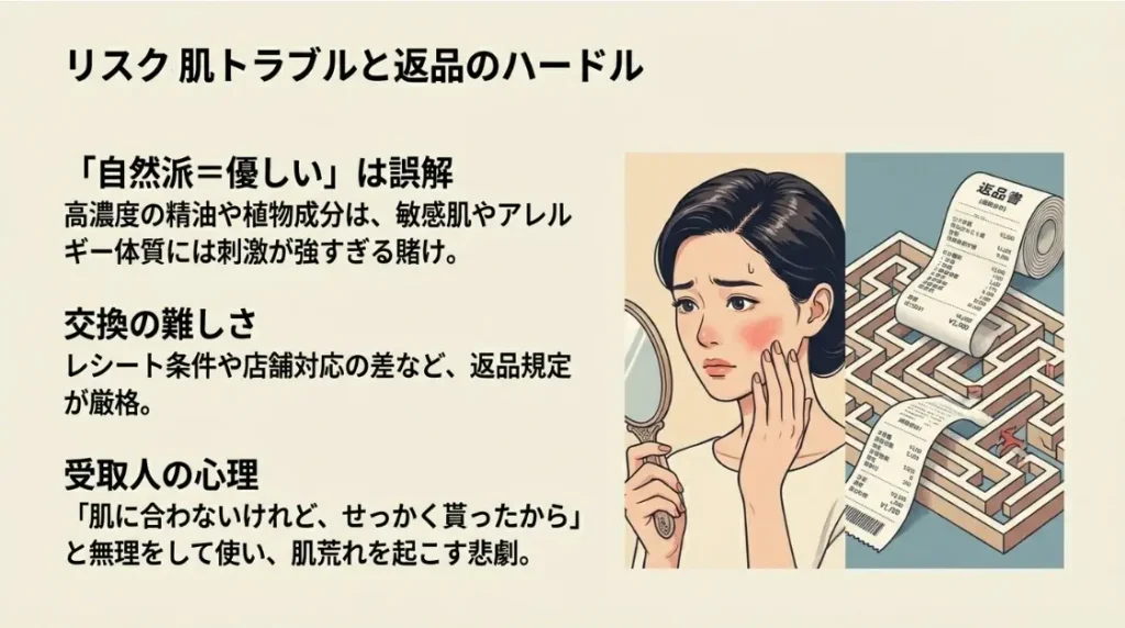 肌に合わない可能性や返品トラブルへの不安