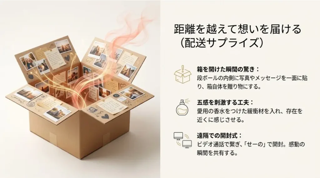 遠距離や会えない時に配送で届けるサプライズボックス