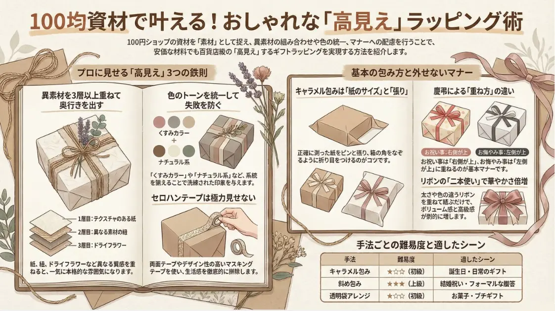 100均資材でおしゃれな高見えギフトラッピングアイデア集