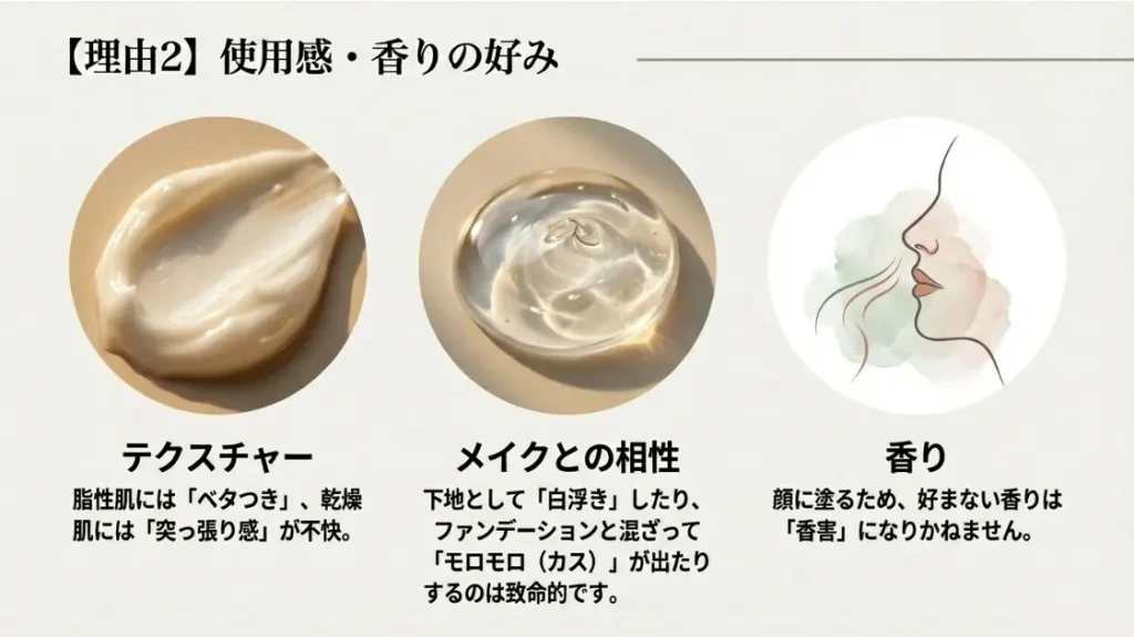 香りやテクスチャーの好みが分かれるリスク