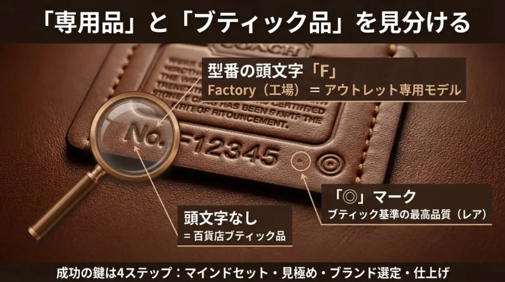 型番Fやロゴで見分けるアウトレット専用品の特徴