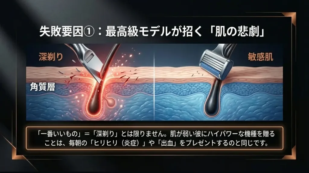 彼氏の肌質に合わない深剃り性能と肌荒れのリスク