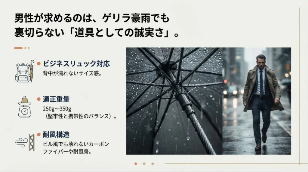 メンズ向けに重視すべき耐風構造と堅牢性の差