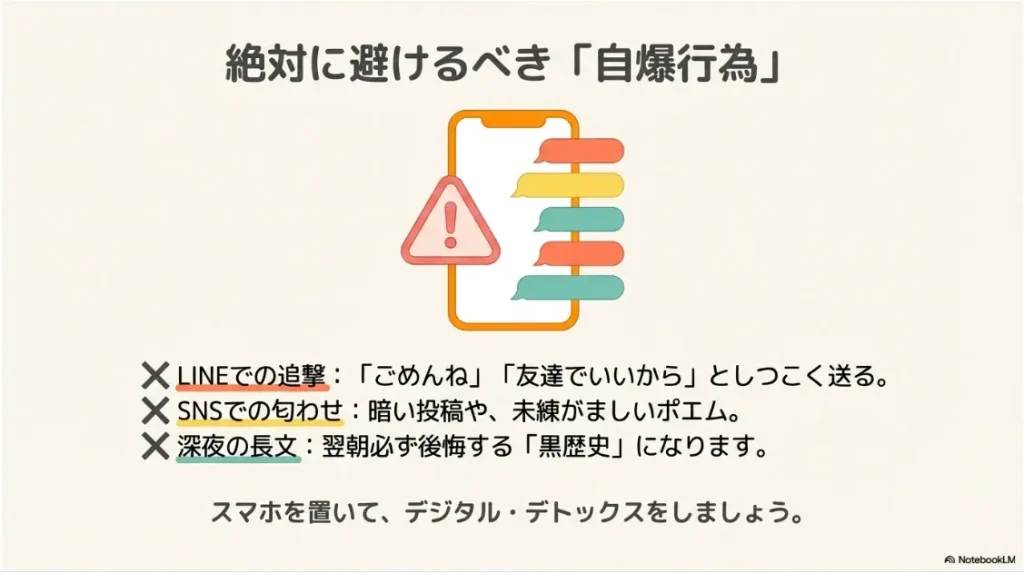 LINEの追撃やSNS投稿など絶対に避けるべき自爆行為