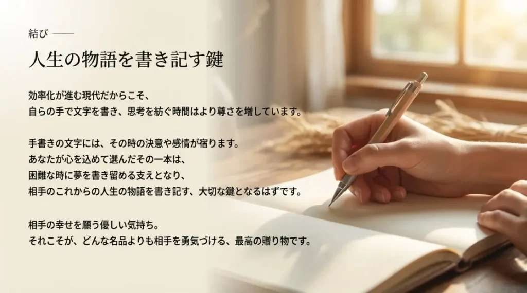 その一本が「相手のこれからの人生を書き記していく道具になる」