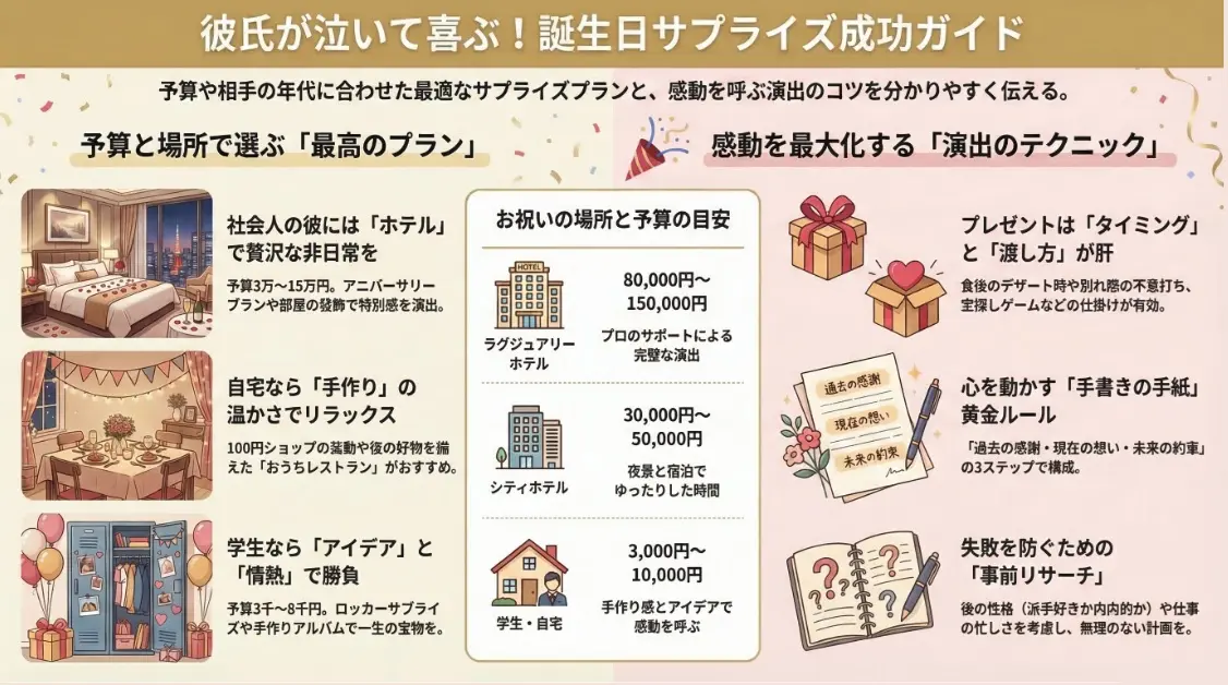 彼氏が泣いて喜ぶ誕生日のサプライズ成功ガイド
