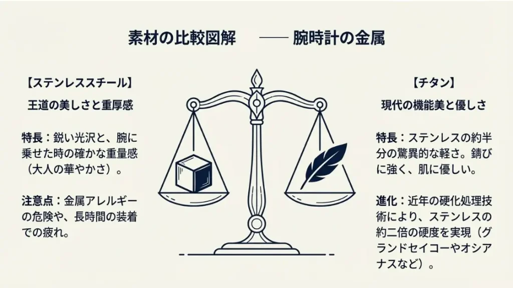腕時計における「長く使える」素材の選択：ステンレス対チタン