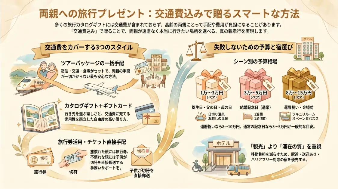 両親への旅行プレゼント交通費こみで贈るスマートな方法