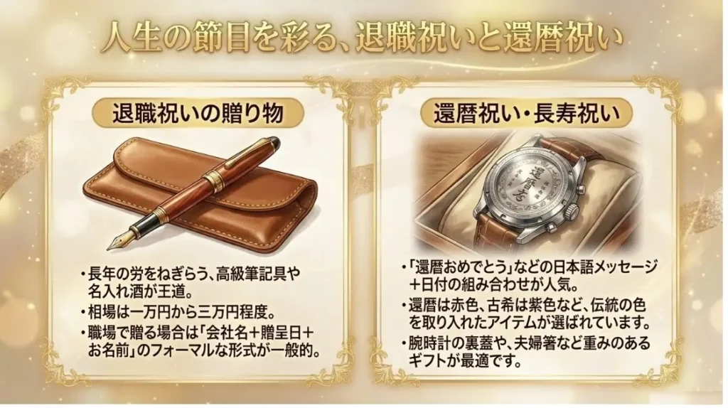 退職祝いや還暦祝いに最適な名入れアイテム