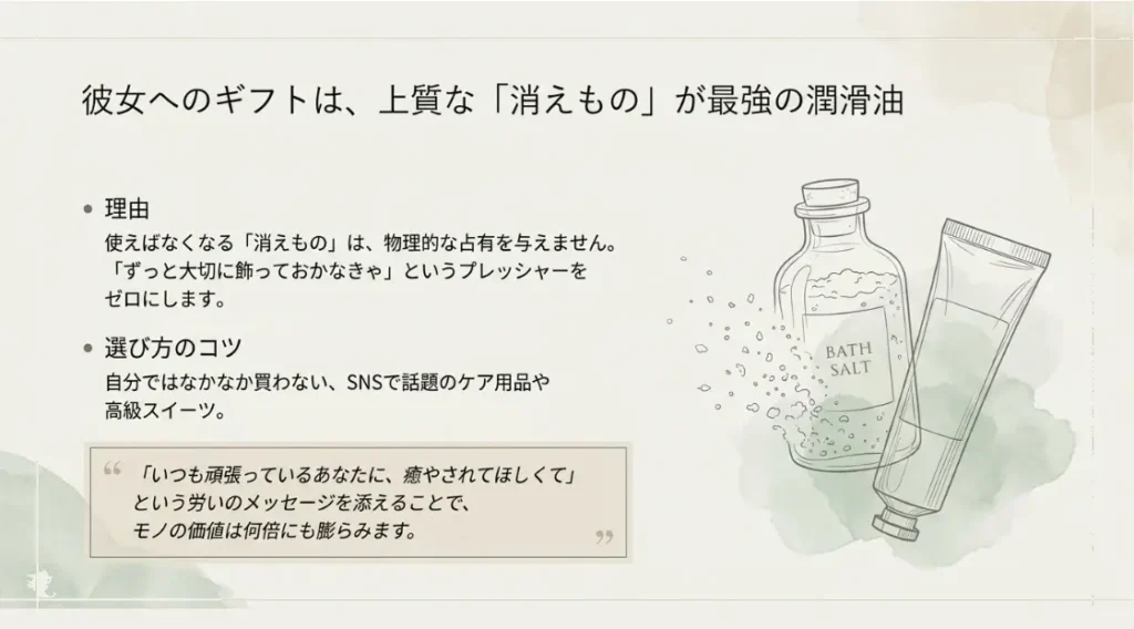 彼女への重いプレゼントを回避するおすすめの消えもの