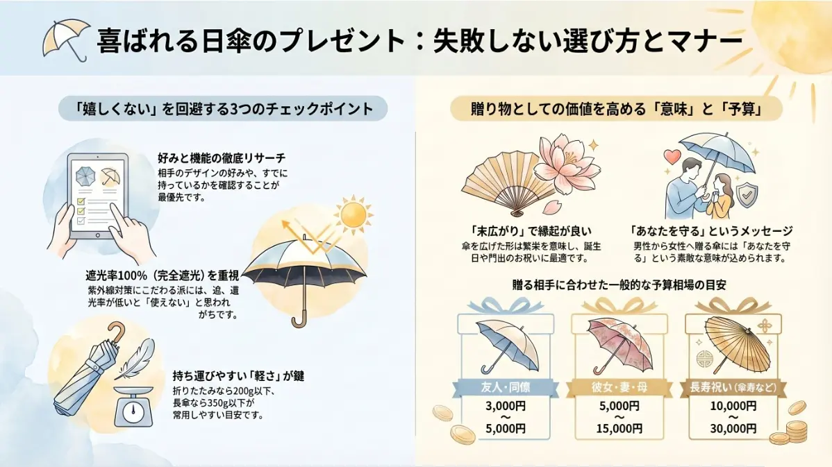 喜ばれる日傘のプレゼント失敗しない選び方とマナー