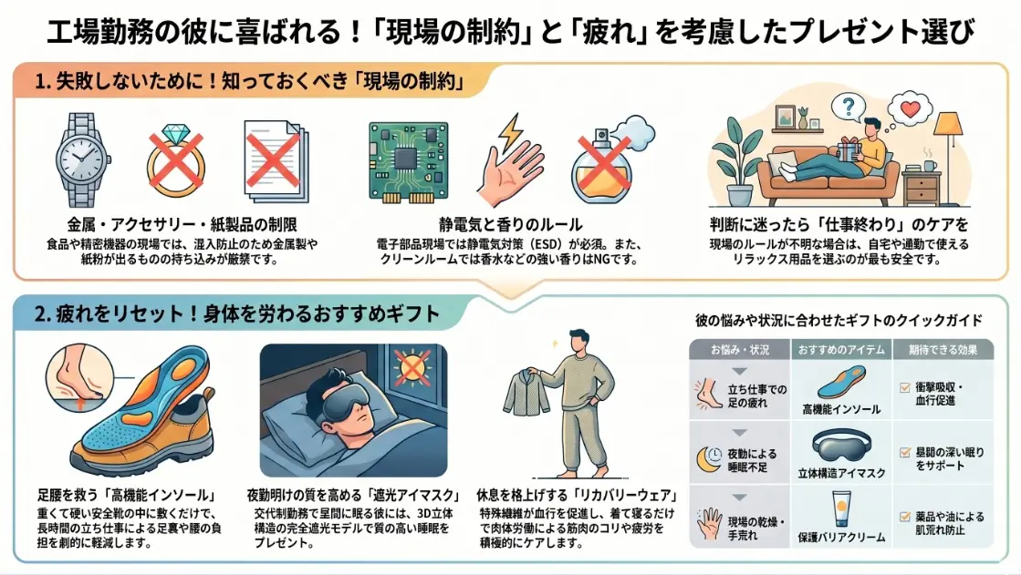 工場勤務の彼に喜ばれる現場の制約と疲れを考慮したプレゼント選び