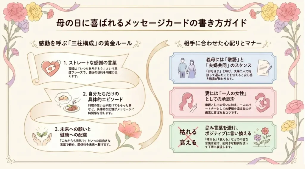 母の日において喜ばれるメッセージカードの書き方や例文集