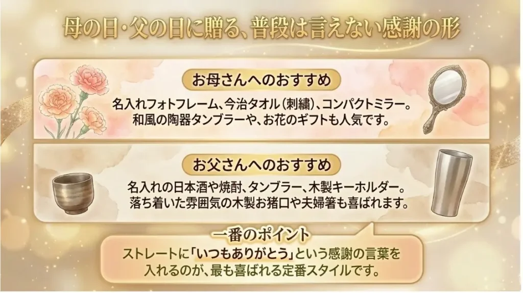 母の日や父の日に喜ばれる刻印ギフト