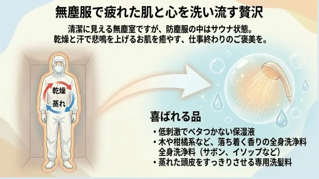 クリーンルーム勤務の彼に贈る仕事終わりのケア用品